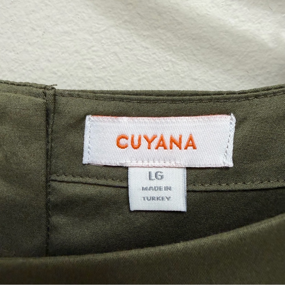 Cuyana Poplin Cotton Stretch Shift Dress Long Sleeve Pockets Olive Green Size L - Picture 12 of 13